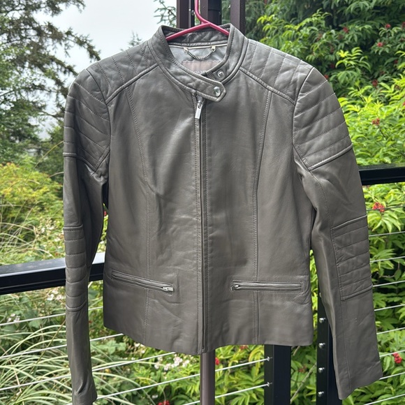 Banana Republic Lamb Leather Grey Moto Leather Jacket - Picture 13 of 15